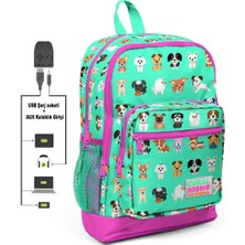 Coral High Kids Su Yeşili Köpek Desenli USB Şarjlı Okul Sırt Çantası 23266 Çocuklar İçin