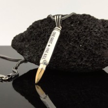 Takıhan Mermi Tasarımlı One Shot One Kill Yazılı 925 Ayar Gümüş Kolye 60 cm