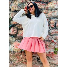 Butik Ponçik Gül Kurusu Piliseli Atlas Etek