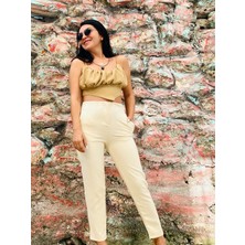 Butik Ponçik Zara Model Krem Atlas Kumaş Pantolon