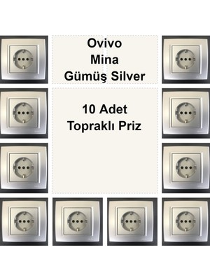 Çağatay Elektrik Ovivo Mina Gümüş Silver 10 Adet Topraklı Priz