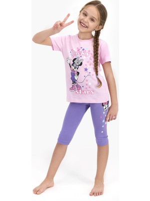 Minnie Mouse  Minnie Mouse Lisanslı Lucky Stars Toz Pembe Kız Çocuk Kapri Takım