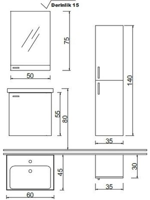 Denko Terra 60 cm Mdf Banyo Dolabı Takımı