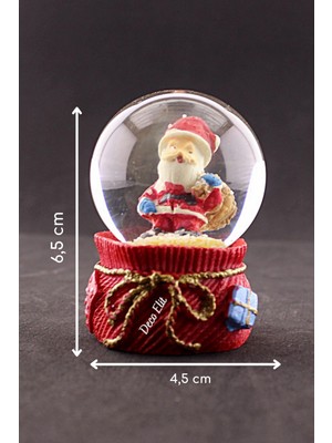 Hediye Filesi Yeni Yıl Hediye Torbalı Noel Baba Temalı Mini Boy Kar Küresi 6,5 cm