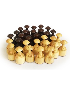 El Sanatları El Yapımı Şimşir Ahşap Dama Taşı Takımı 50MM Krem-Kahve