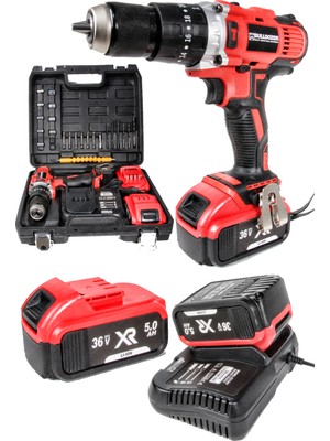 Bulldozer Redcore 36V Darbeli Akülü Şarjlı Vidalama Matkap 5AH 13MM Metal Mandren Çift Akülü