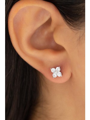 Lieza Jewelry Gümüş Çiçekli Tektaş Küpe