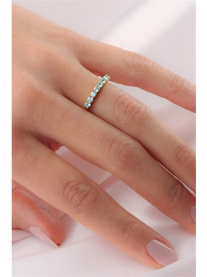 Lieza Jewelry Gümüş Mavi Taşlı Yarım Tur Yüzük
