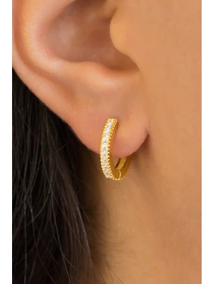 Lieza Jewelry Gümüş Taşlı Orta Boy Halka Küpe
