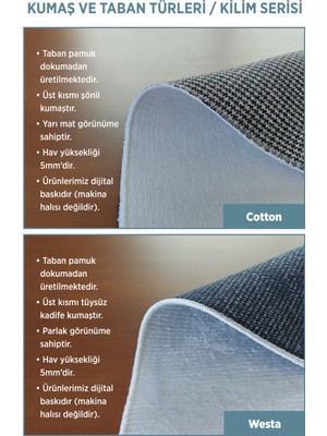 Homier Collection Kısa Saçaklı, Cotton Serisi Yıkanabilir Kaymaz Taban Antibakteriyel Kilim PW-8001H