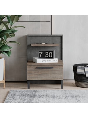 Robin Home Denver Komodin 2 Çekmeceli Metal Ayaklı Kahve-Beton D5-Cg