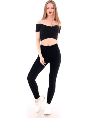 Deafox Siyah Fitilli Kadife Tayt