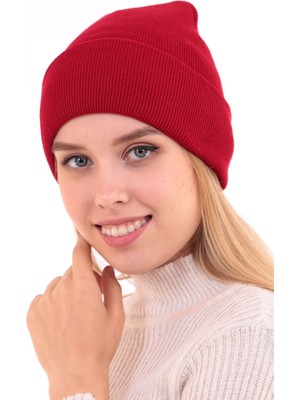 Deafox Kırmızı Katlamalı Kadın Bere