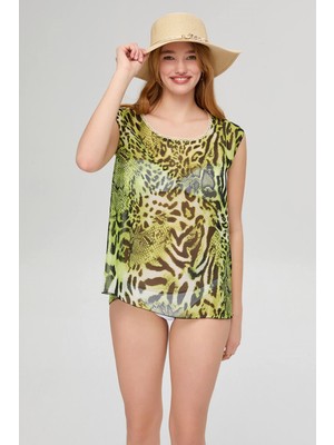 Deafox Leopar Desenli Kadın Şifon Pareo