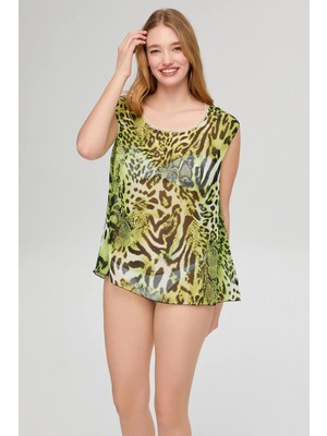 Deafox Leopar Desenli Kadın Şifon Pareo