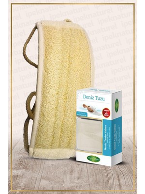 İpek Naturel Kabak Lifi Kese Uzun Sırt Tipi Ipli + Deniz Tuzu Banyo Sabunu