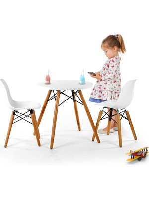 Seduna Eames Child 2x1 Sandalye Masa Takım | Natural Ahşap Ayaklı