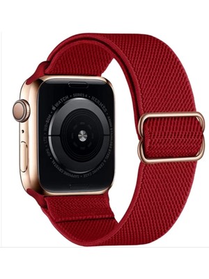 Gregoss Yeni Nesil Apple Saat Band 42-44 mm Ayarlanabilir Elastik Solo Döngü Kordon - Kırmızı