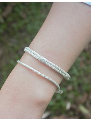 Kazzaze Gümüş Bileklik Ikili Kombin Kazaziye El Örgüsü