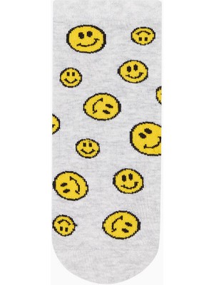 Bross 3lü Paket Mutlu Emoji Desenli Patik Kadın Çorabı