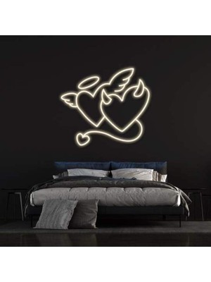 Honey Concept Angel And Devıl Heart Neon Duvar Yazısı Dekoratif Duvar Aydinlatmasi Gece Lambası
