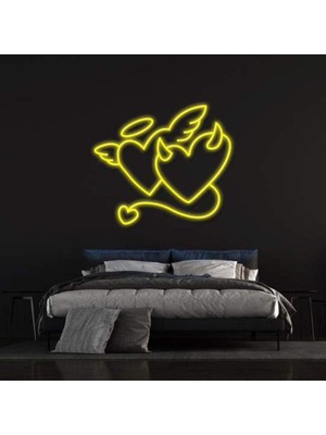 Honey Concept Angel And Devıl Heart Neon Duvar Yazısı Dekoratif Duvar Aydinlatmasi Gece Lambası