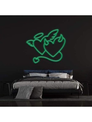 Honey Concept Angel And Devıl Heart Neon Duvar Yazısı Dekoratif Duvar Aydinlatmasi Gece Lambası