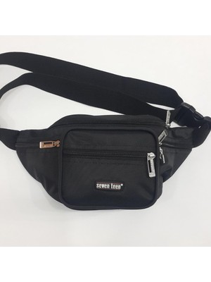Sanalbolluk 6 Bölmeli Siyah Kumaş Erkek Seventeen Bel Çantası