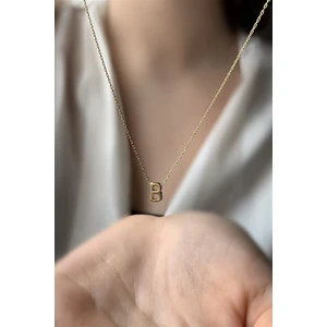 925 Ayar Üç Boyutlu Gold B Harfli Gümüş Kolye Uzunluk 42 cm
