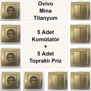 Çağatay Elektrik Ovivo Mina Titanyum 5 Adet Komütatör + 5 Adet Topraklı Priz