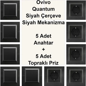 Çağatay Elektrik Ovivo Quantum Siyah Çerçeve Siyah Mekanizma 5 Adet Anahtar + 5 Adet Topraklı Priz