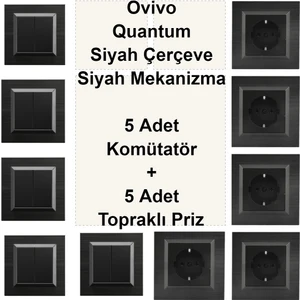 Çağatay Elektrik Ovivo Quantum Siyah Çerçeve Siyah Mekanizma 5 Adet Komütatör + 5 Adet Topraklı Priz
