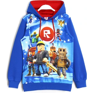 Roblox Oyun Baskılı Erkek Çocuk Kapşonlu Sweatshirt 5 - 10 Yaş Saks
