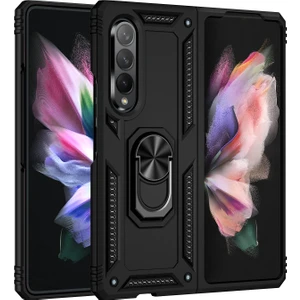 Samsung Galaxy Z Fold 3 5g Için Çift Katmanlı Ağır Askeri Sınıf Darbeye Halkalı Standlı Kılıf Siyah (Yurt Dışından)