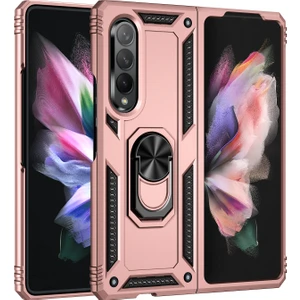 Samsung Galaxy Z Fold 3 5g Için Çift Katmanlı Ağır Askeri Sınıf Darbeye Halkalı Standlı Kılıf Rose Gold (Yurt Dışından)