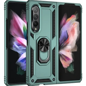 Samsung Galaxy Z Fold 3 5g Için Çift Katmanlı Ağır Askeri Sınıf Darbeye Halkalı Standlı Kılıf Yeşil (Yurt Dışından)