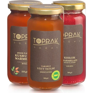 Toprak Doğal Kızılcık Marmelatı 280 gr + Kuşburnu Marmelatı 255 gr + Uğut Tatlısı 280 gr Marmelat Seti