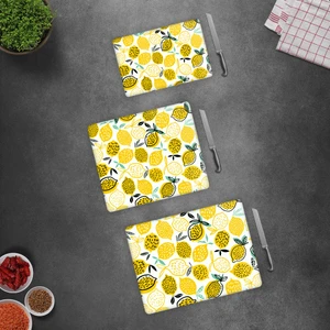 3'lü Takım Sarı Limonlar | Cam Kesme Tahtası - Cam Kesme Tablası