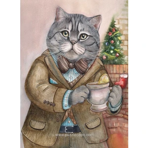 Nova Puzzle 1000 Parça Sosyetik Kedi, Şömine Keyfi Puzzle