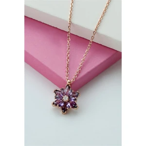 Lieza Jewelry Gümüş Mor Taşlı Lotuş Çiçeği Kolye