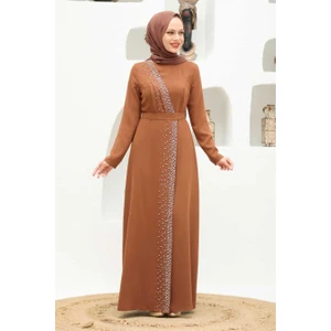 Neva Style Tesettürlü Abiye Elbise - Boncuk Işlemeli Taba Tesettür Abiye Elbise 32150TB
