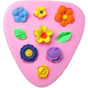 Tek Bir Kalıpta 9 Minyatür Mini Çiçek Yaprak Silikon Kalıp K-395