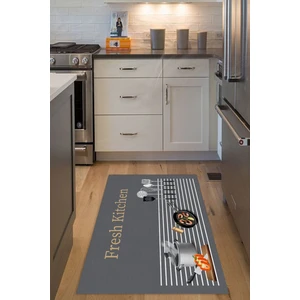 Decomia Home Dijital Baskılı Kaymaz Taban Yıkanabilir Fresh Kitchen Yazılı Gri Mutfak Halı YOLLUK-D5013