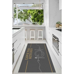 Decomia Home Dijital Baskılı Kaymaz Taban Yıkanabilir Gold Kitchen Yazılı Antrasit Mutfak Halı YOLLUK-D5014