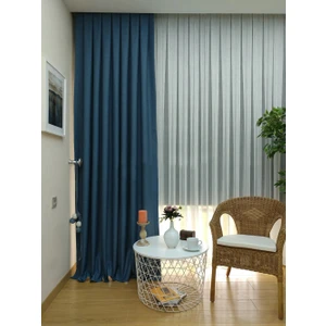 Evdepo Home Mavi Düz Renk Pileli Keten Fon Perde, Sık Pile, Tek Kanat 70 x 260 cm.
