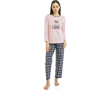 Vıshenka Kadın Love Yazı Baskılı %100 Pamuk Pembe Renk Pijama Takımı