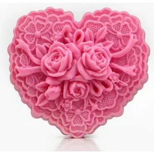 Gül Çiçek Motifli Kalp 7,5cm Silikon Kalıp K-017