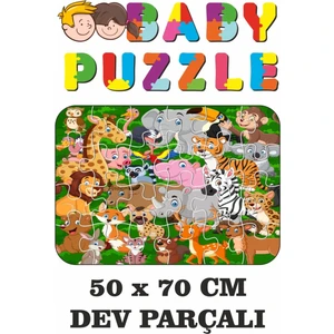 Sevimli ve Doğa Hayvanlarından Oluşan Dev Parçalı Eğlenceli Puzzle 50 x 70 cm Puzzle