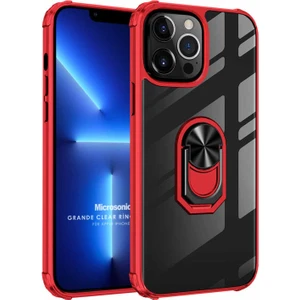 Apple iPhone 13 Pro Max Kılıf Grande Clear Ring Holder Kırmızı