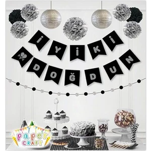 Bal10 Dünyası Iyiki Doğdun Yazısı Banner Siyah Fon Üzeri Gümüş Renk